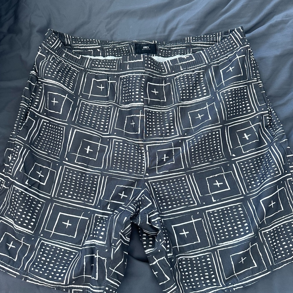 Obey Black and White Swim Trunks
